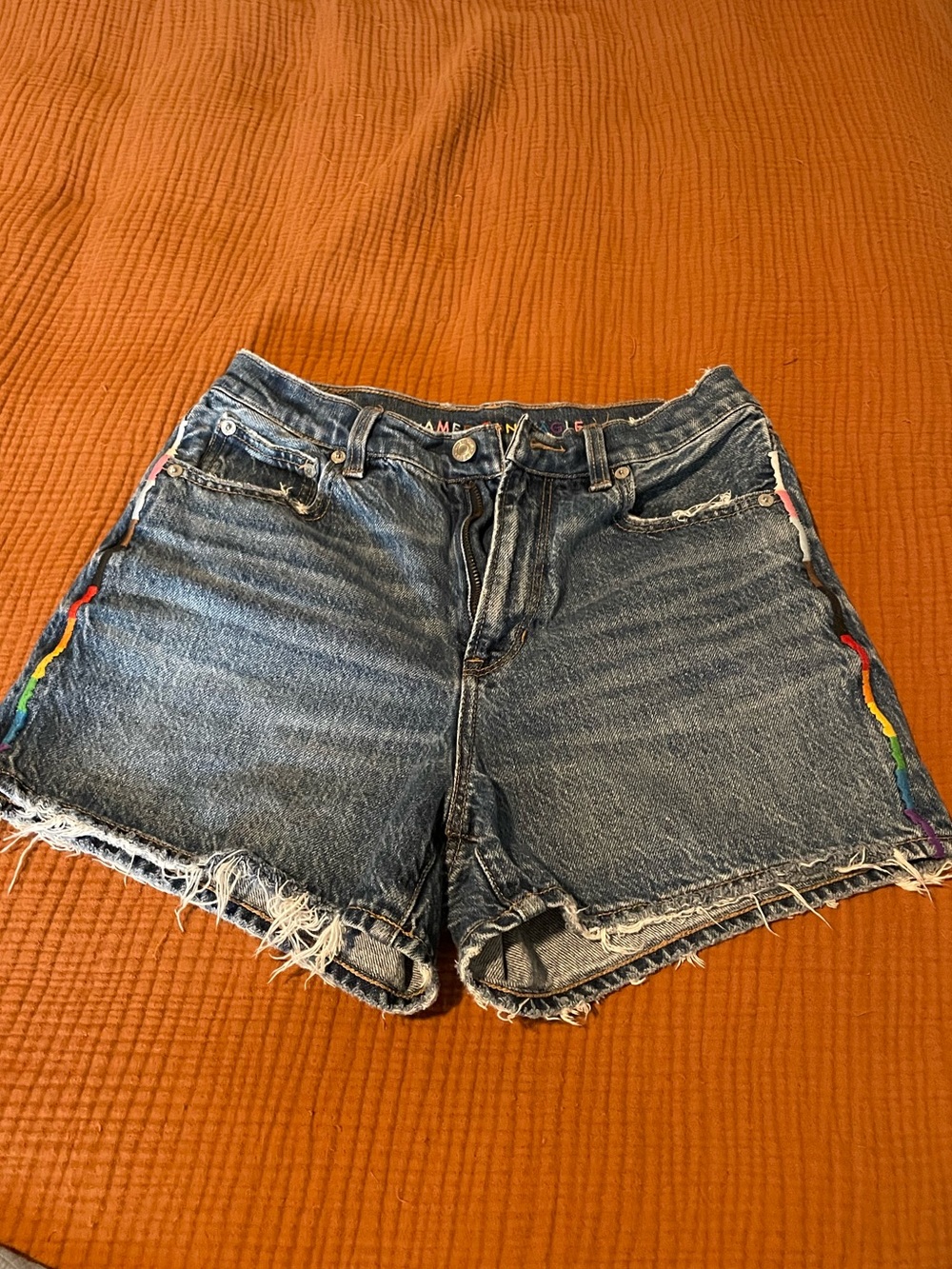 PRIDE 🏳️‍🌈 Denim Cutoff Shorts with Rainbow Side Trim